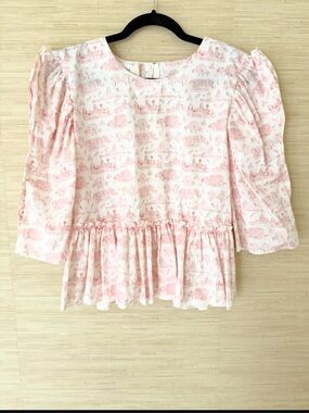 Dondolo Dallas Mom Pink Print Puff Sleeve Peplum Top Size S